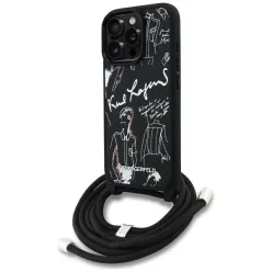   iPhone 16 Pro fekete Karl Lagerfeld Crossbody Grained Mintás & Logós tok