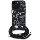 iPhone 16 Pro fekete Karl Lagerfeld Crossbody Grained Mintás & Logós tok