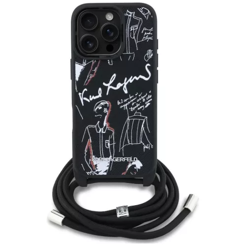 iPhone 16 Pro fekete Karl Lagerfeld Crossbody Grained Mintás & Logós tok