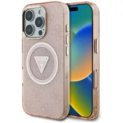   iPhone 16 Pro Rózsaszín Guess IML Fém Csillámos 4G Kör Háromszög MagSafe tok