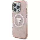 iPhone 16 Pro Rózsaszín Guess IML Fém Csillámos 4G Kör Háromszög MagSafe tok