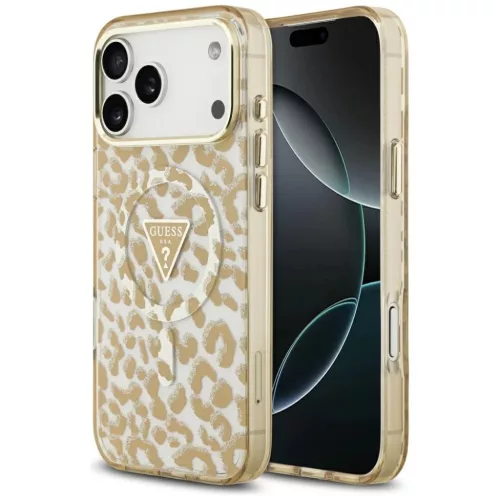 iPhone 17 Pro Max Guess Leopárd Csillámos MagSafe tok Barna