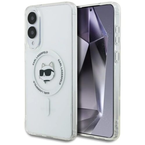 Karl Lagerfeld Button Choupette Fej Nyomtatott Logóval Mágneses Tok Samsung Galaxy S25 Edge fehér tok