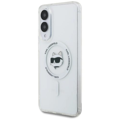 Karl Lagerfeld Button Choupette Fej Nyomtatott Logóval Mágneses Tok Samsung Galaxy S25 Edge fehér tok
