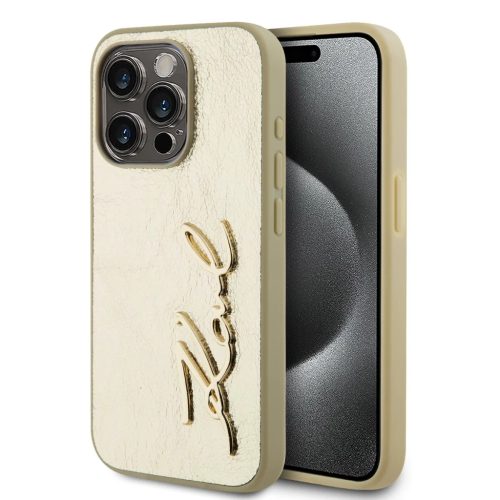 iPhone 15 Pro Max arany Karl Lagerfeld Wrinkled PU Signature Logo tok