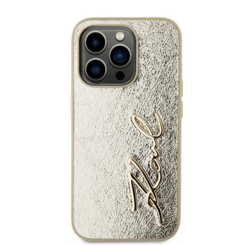 iPhone 15 Pro Max arany Karl Lagerfeld Wrinkled PU Signature Logo tok