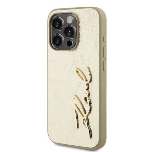 iPhone 15 Pro Max arany Karl Lagerfeld Wrinkled PU Signature Logo tok