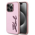 iPhone 15 Pro Max Pink Karl Lagerfeld Wrinkled PU Signature Logo tok