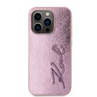 iPhone 15 Pro Max Pink Karl Lagerfeld Wrinkled PU Signature Logo tok