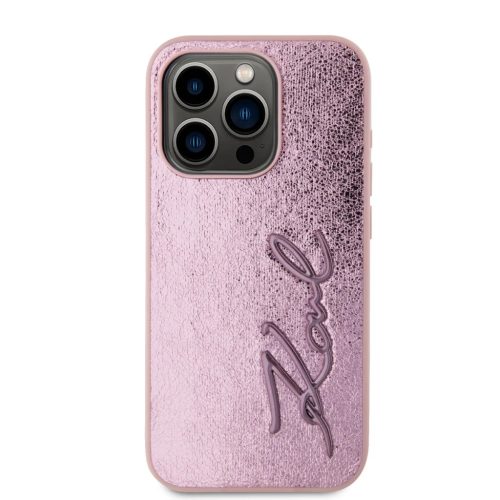 iPhone 15 Pro Max Pink Karl Lagerfeld Wrinkled PU Signature Logo tok