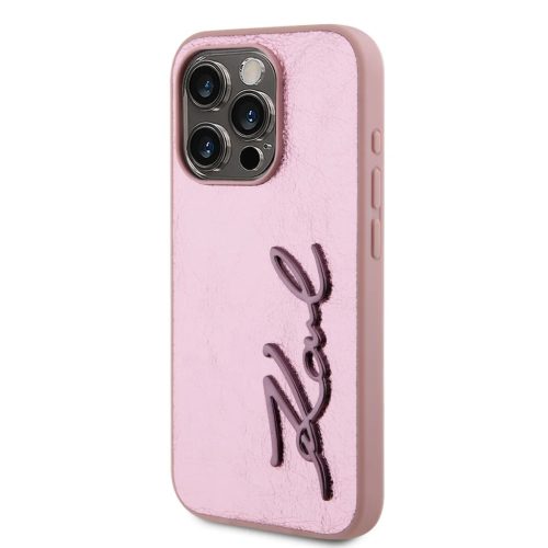 iPhone 15 Pro Max Pink Karl Lagerfeld Wrinkled PU Signature Logo tok