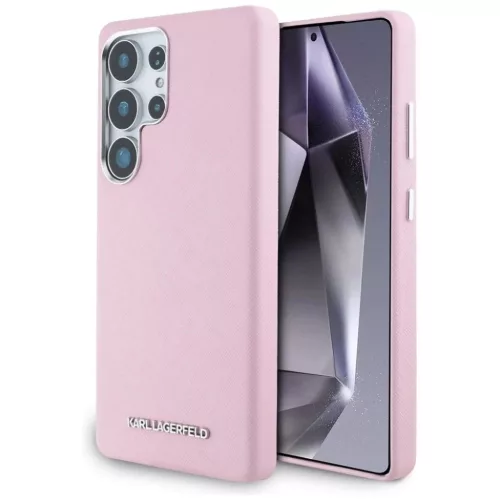 Karl Lagerfeld Saffiano Full Wrapped Elongated Metal Logo MagSafe tok Samsung Galaxy S25 Ultra - Pink tok