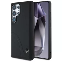   Mercedes Bőr Ívelt Varrások Tok Samsung Galaxy S25 Ultra - Fekete Tok