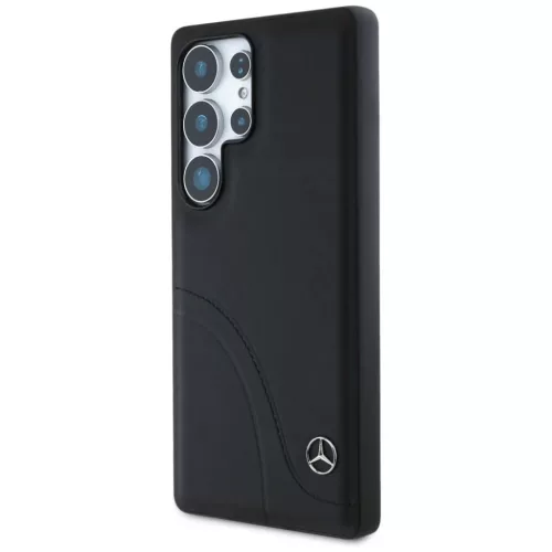 Mercedes Bőr Ívelt Varrások Tok Samsung Galaxy S25 Ultra - Fekete Tok