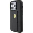 Ferrari Grip Stand Metal Logo tok iPhone 15 Pro Max - fekete