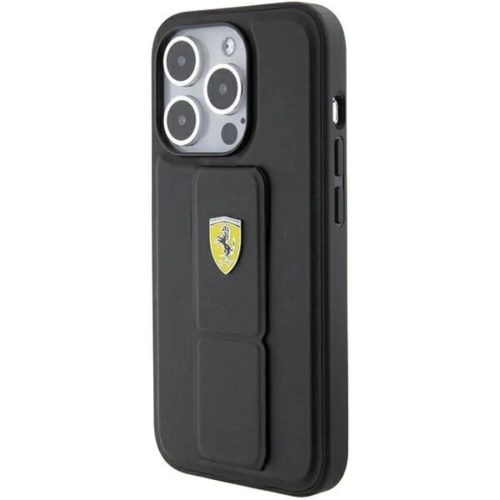 Ferrari Grip Stand Metal Logo tok iPhone 15 Pro Max - fekete