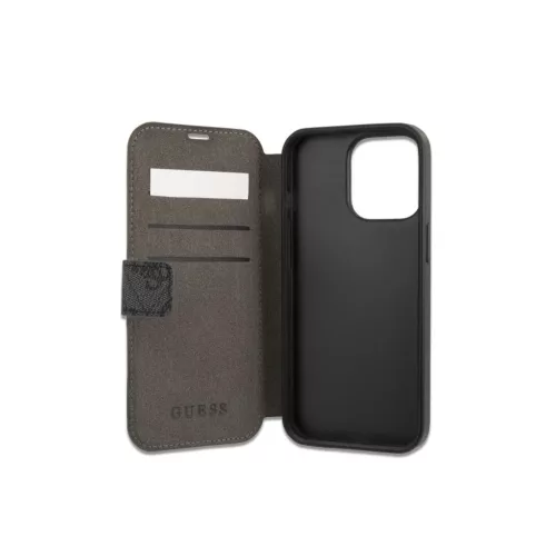 iPhone 13 Pro Max Guess PU 4G Metal Logo fliptok szürke (GUBKP13X4GMGGR)