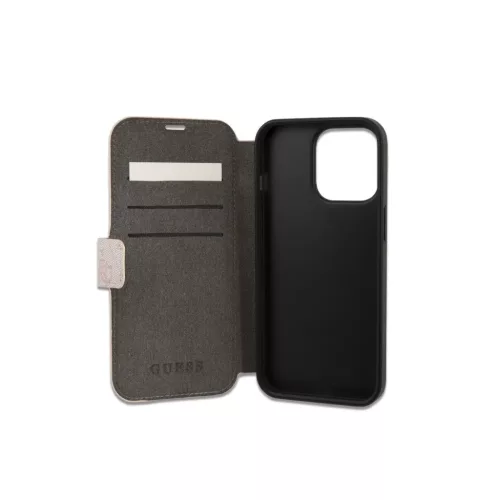 iPhone 13 Pro Max Guess PU 4G Metal Logo fliptok rózsaszín (GUBKP13X4GMGPI)