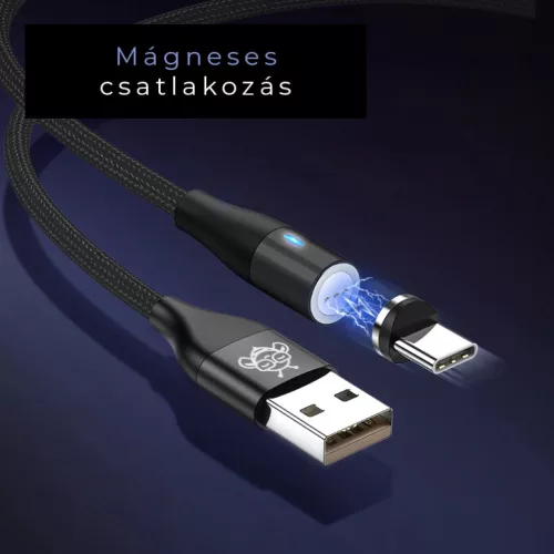 BeeGeek AM60 USB kábel 1M 3A 18W QC 3.0 gyorstöltés USB-C, Type-C mágneses fejjel, 1m fekete