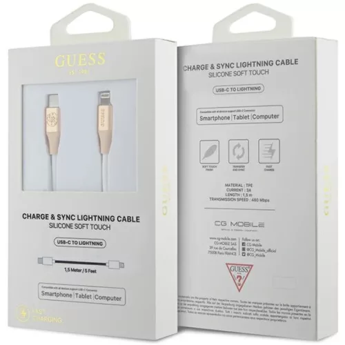 Lightning USB kábel - Guess GULMARG USB-C - 1.5m Gyors töltés világos arany Dombornyomott Logó