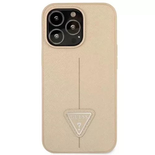 Guess GUHCP14XPSATLE iPhone 14 Pro Max 6,7" beige / bézs tok SaffianoTriangle Logo