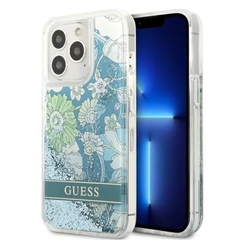 Guess GUHCP13XLFLSN iPhone 13 Pro Max 6.7" zöld/zöld kemény tok Flower Liquid Glitter
