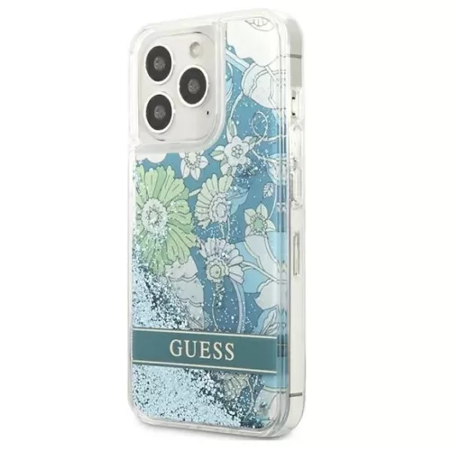 Guess GUHCP13XLFLSN iPhone 13 Pro Max 6.7" zöld/zöld kemény tok Flower Liquid Glitter