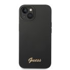 iPhone 14 Plus Guess Liquid Silicone Metal Logo tok fekete (GUHCP14MSLSMK)