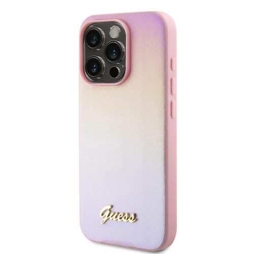 Guess PU bőrtok Iridescent Metal Script iPhone 15 Pro Max Pink tok