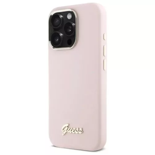 iPhone 16 Pro 6.3" pink/pink Guess GUHCP16LSMBSLP szilikon tok Script Metal Logo & Keret