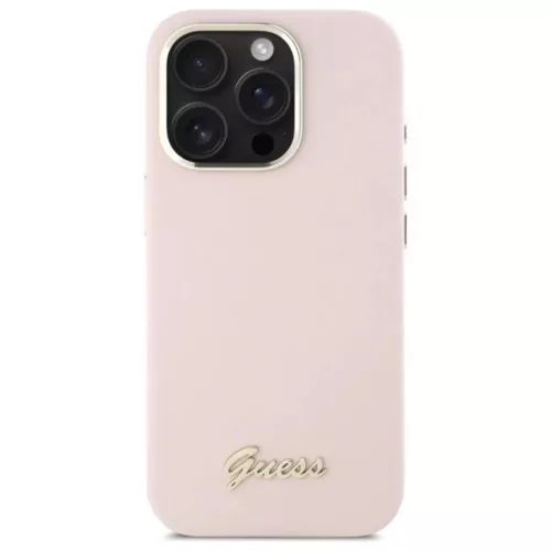 iPhone 16 Pro 6.3" pink/pink Guess GUHCP16LSMBSLP szilikon tok Script Metal Logo & Keret
