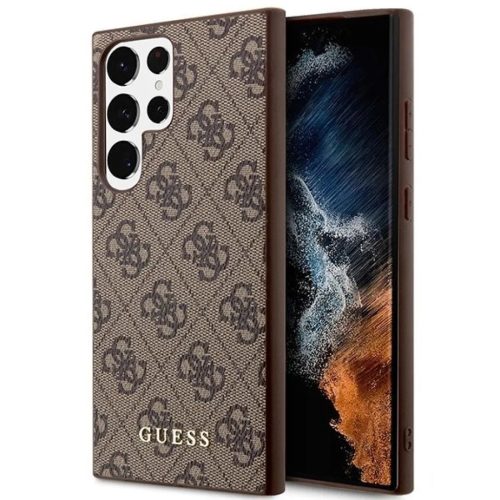 Guess GUHCS23LG4GFBR S23 Ultra S918 barna/barna kemény tok 4G Arany Logó