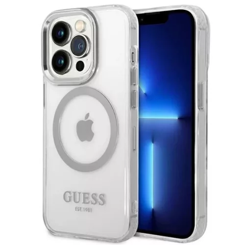 Guess GUHMP14LHTRMS iPhone 14 Pro 6.1" ezüst/ezüst kemény tok Metal Outline Magsafe tok
