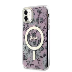   iPhone 11 Guess PC/TPU Flowers IML MagSafe kompatibilis tok rózsaszín (GUHMN61HCFWSP)