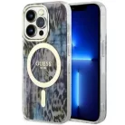 Guess GUHMP14XHLEOPWB iPhone 14 Pro Max 6.7" kék/kék keménytok Leopard MagSafe tok