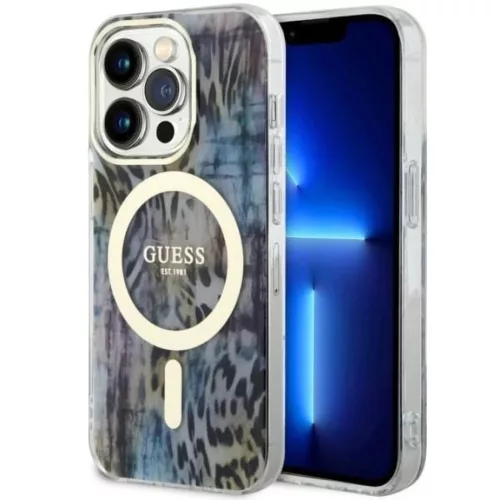Guess GUHMP14XHLEOPWB iPhone 14 Pro Max 6.7" kék/kék keménytok Leopard MagSafe tok