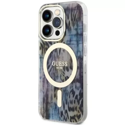 Guess GUHMP14XHLEOPWB iPhone 14 Pro Max 6.7" kék/kék keménytok Leopard MagSafe tok