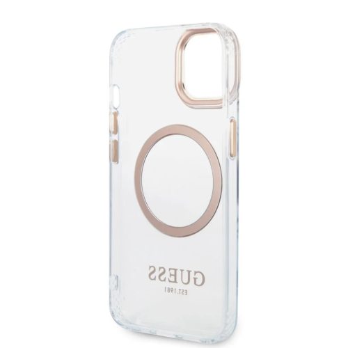 iPhone 14 Plus Guess Transparent MagSafe kompatibilis tok arany (GUHMP14MHTRMD)