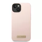 Guess Silicone Metal Logo MagSafe kompatibilis tok iPhone 14 Plus rózsaszín