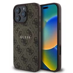   iPhone 16 Pro Barna Guess PU Leather 4G Colored Ring MagSafe tok