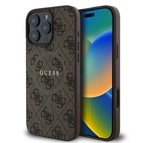 iPhone 16 Pro Barna Guess PU Leather 4G Colored Ring MagSafe tok