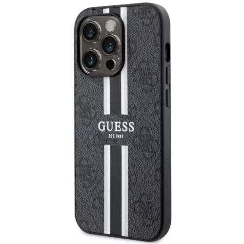 Guess GUHMP14XP4RPSK iPhone 14 Pro Max 6.7 hüvelykes fekete/fekete kemény tok 4G Nyomott Csíkok MagSafe tok
