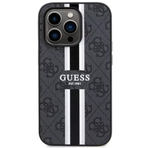 Guess GUHMP14XP4RPSK iPhone 14 Pro Max 6.7 hüvelykes fekete/fekete kemény tok 4G Nyomott Csíkok MagSafe tok