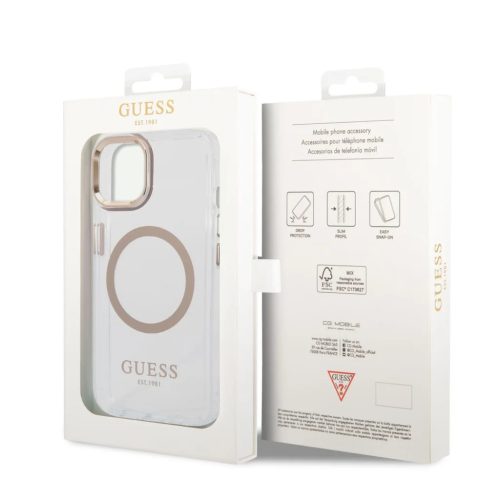 iPhone 14 Guess Transparent MagSafe kompatibilis tok arany (GUHMP14SHTRMD)