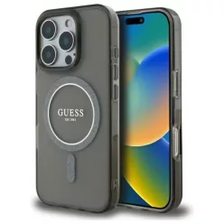   iPhone 16 Pro 6.3" fekete/fekete Guess GUHMP16LHFGEREK kemény tok IML Glitter Circle MagSafe tok