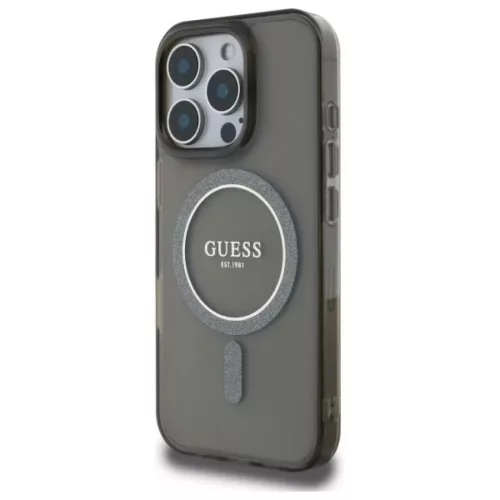 iPhone 16 Pro 6.3" fekete/fekete Guess GUHMP16LHFGEREK kemény tok IML Glitter Circle MagSafe tok