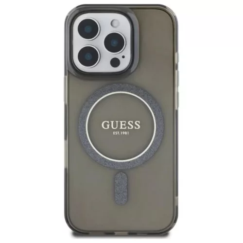 iPhone 16 Pro 6.3" fekete/fekete Guess GUHMP16LHFGEREK kemény tok IML Glitter Circle MagSafe tok