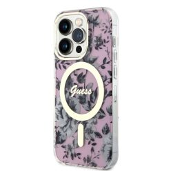   iPhone 14 Pro Guess PC/TPU Flowers IML MagSafe kompatibilis tok rózsaszín (GUHMP14LHCFWSP)