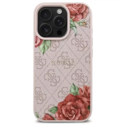 iPhone 16 Pro 6.3" rózsaszín/rózsaszín Guess GUHMP16LP4ROPEMCP keménytok 4G Flowers Print MagSafe tok