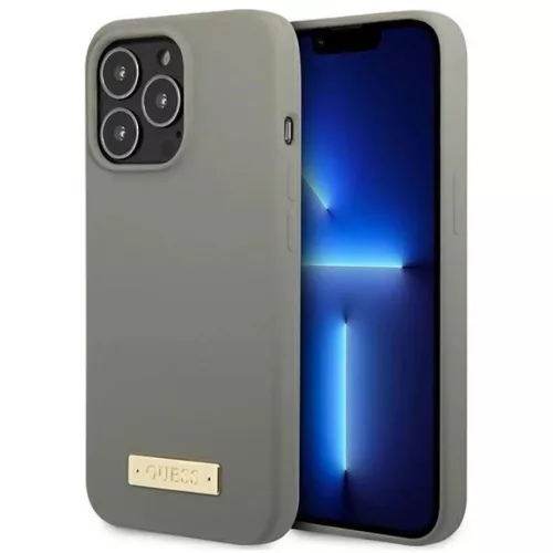 Guess GUHMP13XSPLG iPhone 13 Pro Max 6,7" szürke/szürke kemény tok Silicone Logo Plate MagSafe tok